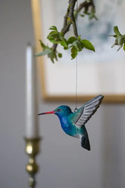 Dekoracja drewniana wisząca kolibry niebieskie