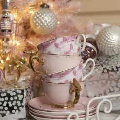 Filiżanka porcelanowa biało-różowa zestaw 6 szt.