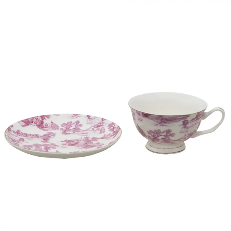 Filiżanka porcelanowa biało-różowa zestaw 6 szt.