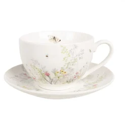 Filiżanka porcelanowa kremowa kwiaty 250 ml komplet 4 szt.