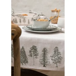 Obrus bawełniany beżowy wzór drzewa