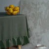 Obrus lniany z falbanką zielony