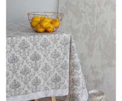Obrus niebieski ornament z koronką