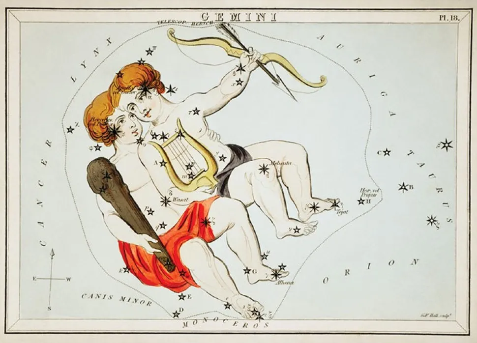 Plakat znaki zodiaku retro - Bliźnięta