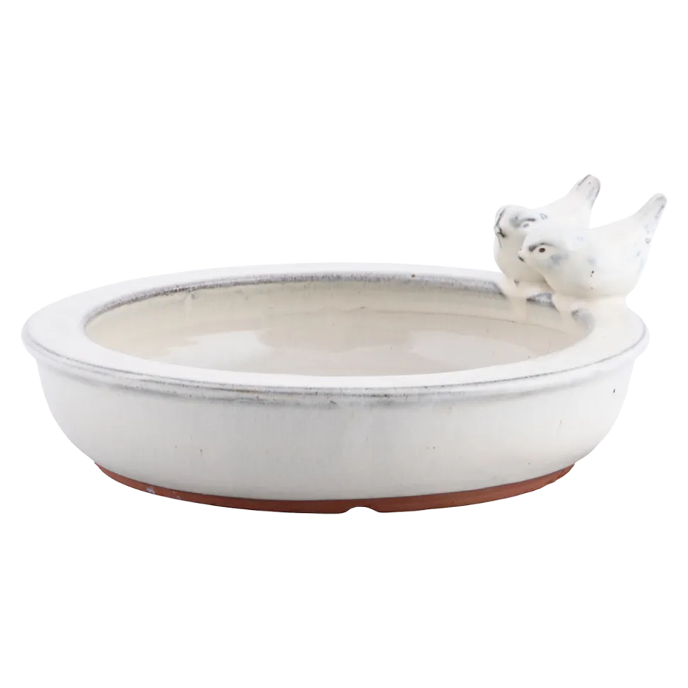 Poidełko basen dla ptaków - ceramiczne kremowe