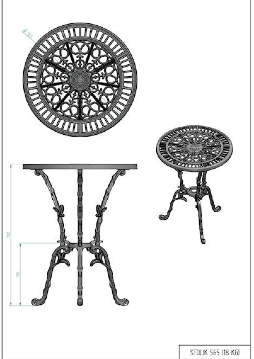 Stół ogrodowy żeliwny romantyczny 56 cm