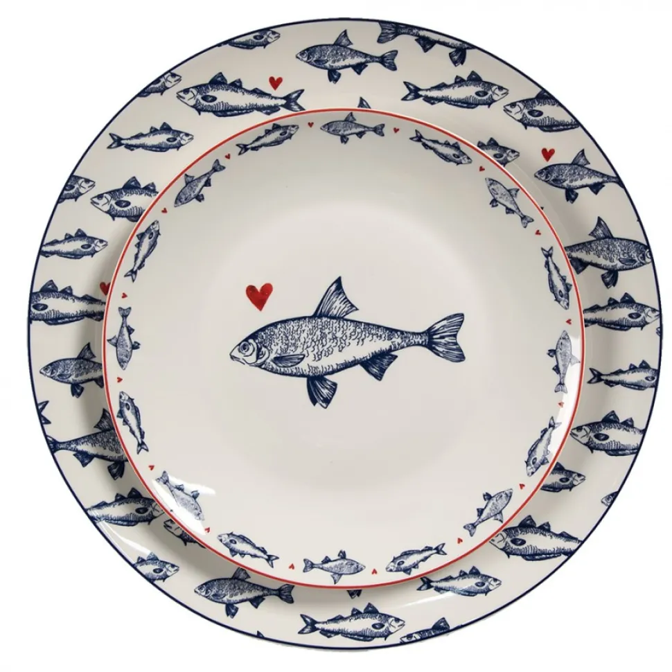 Talerz porcelanowy śniadaniowy rybki komplet 8 szt.