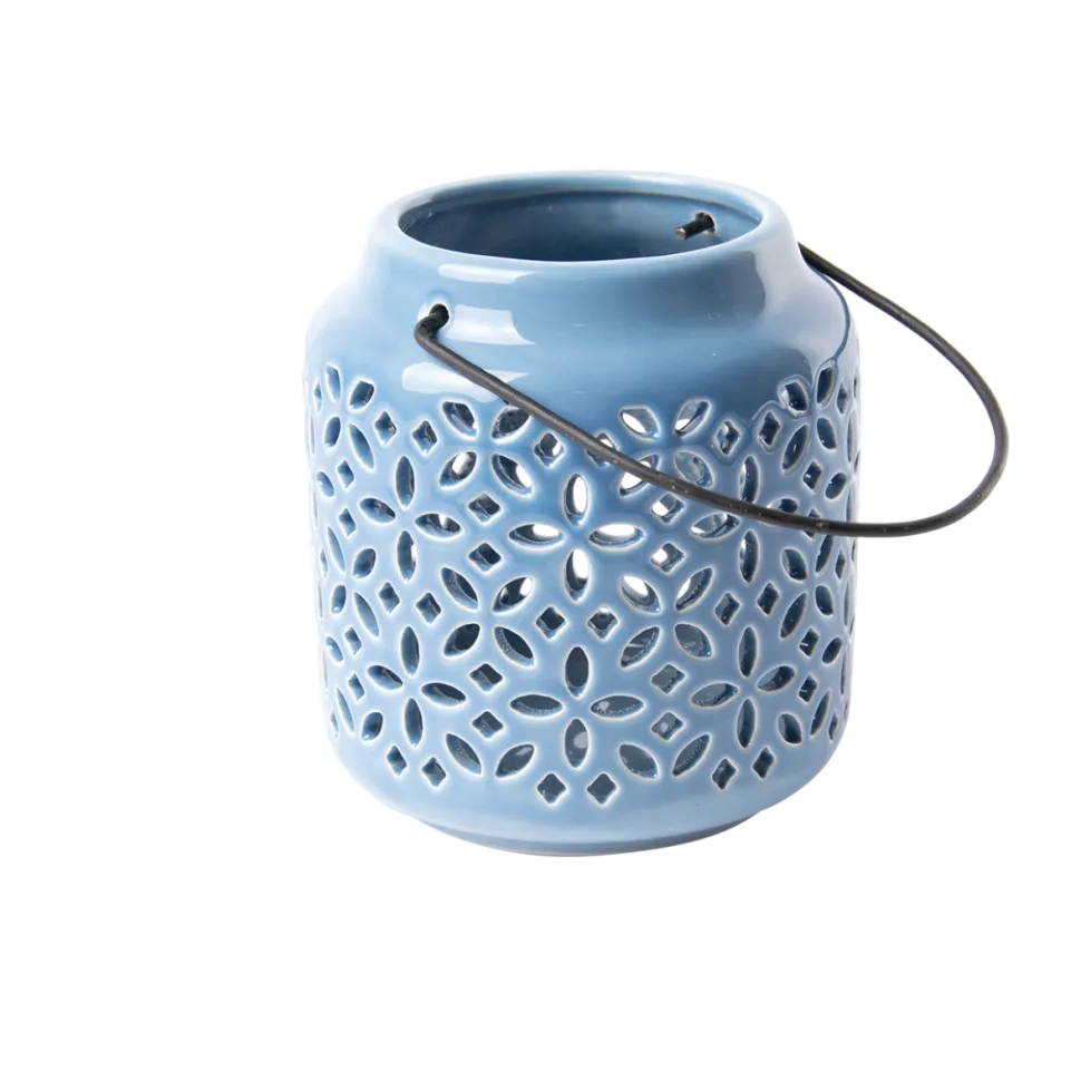 Świeczniki lampiony niebieskie ceramiczne tealight