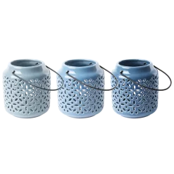 Świeczniki lampiony niebieskie ceramiczne tealight