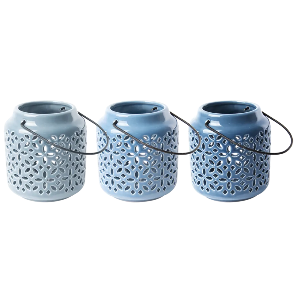 Świeczniki lampiony niebieskie ceramiczne tealight